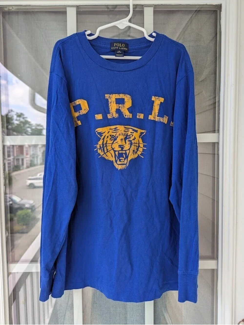 Polo Ralph Lauren Boys M 10-12 Blue Tiger Graphic Long Sleeve T Shirt 16.5x23.5